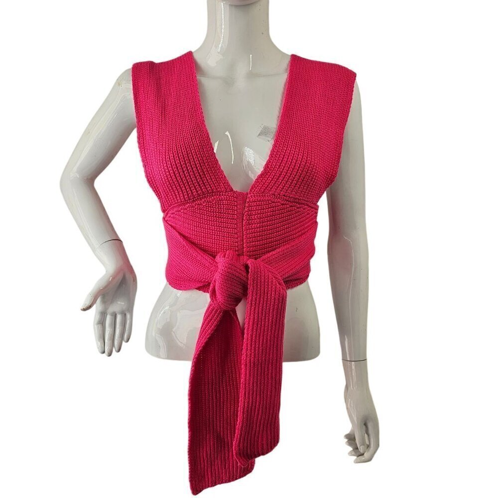 Strappy Knit Tie Up Crop Top Womens OS Versatile Wrap Crop Sweater Vest Pink